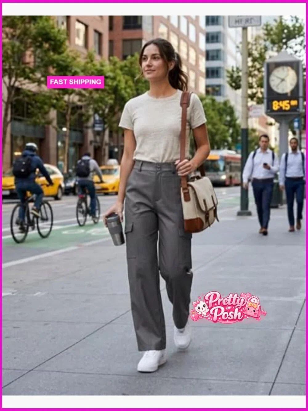 High Waist Cargo Pants Multiple Pockets Comfortable Flexible Fit